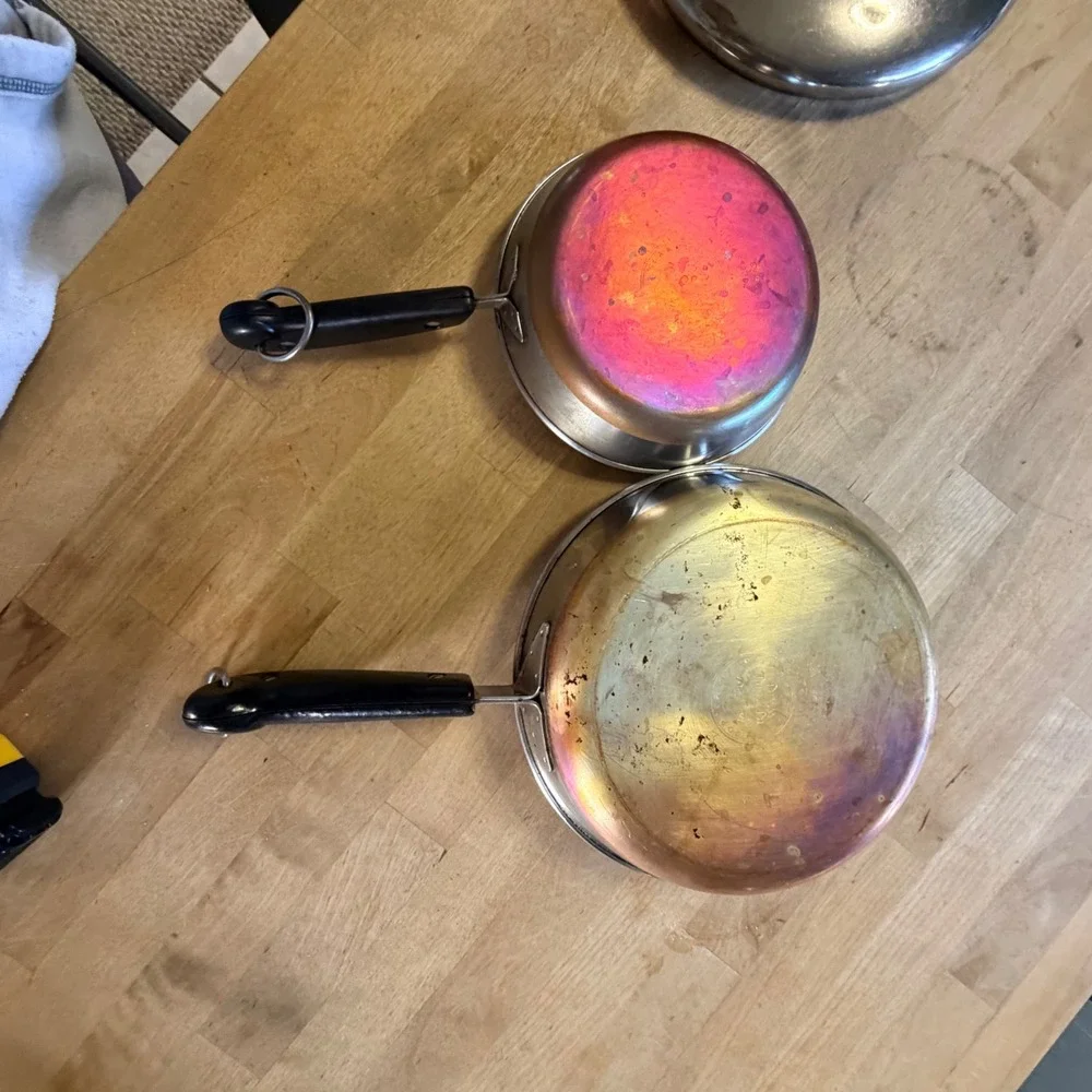 Vintage Revere Ware Copper Clad Skillet Set 2 Pans with Lids 8in and 6in